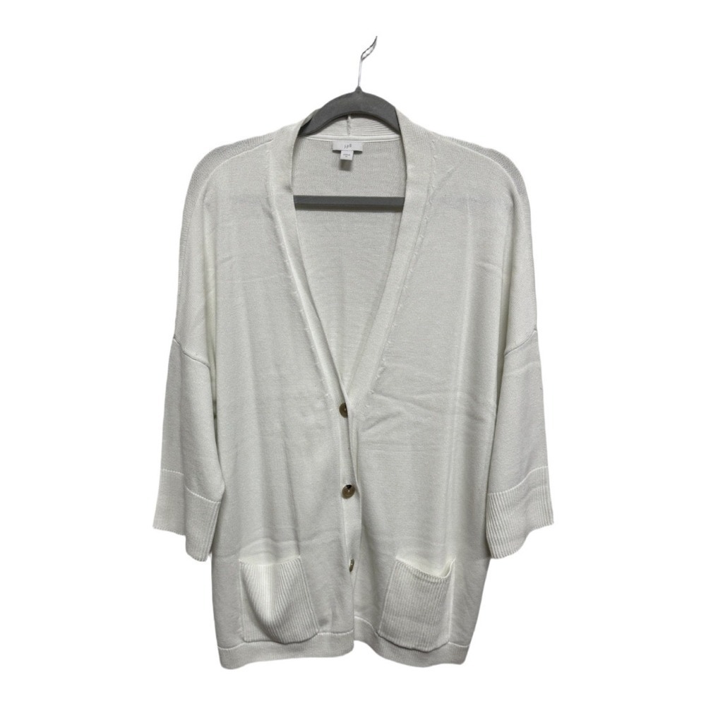 J. Jill Oversized Grandpa Sweater Solid White VNeck Long Sleeve Size XL